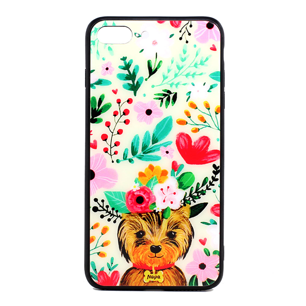 iPhone 8 Plus / 7 Plus Design Tempered Glass Hybrid Case (Flower DOG)